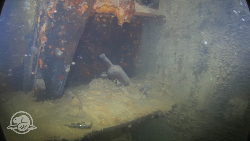 Bottles and other artifacts in the ship’s lower deck.